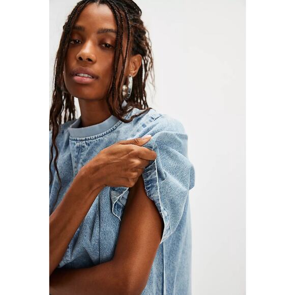 NWT Free People Harlow Mini Dress in Ocean Blue Size M - Picture 5 of 10